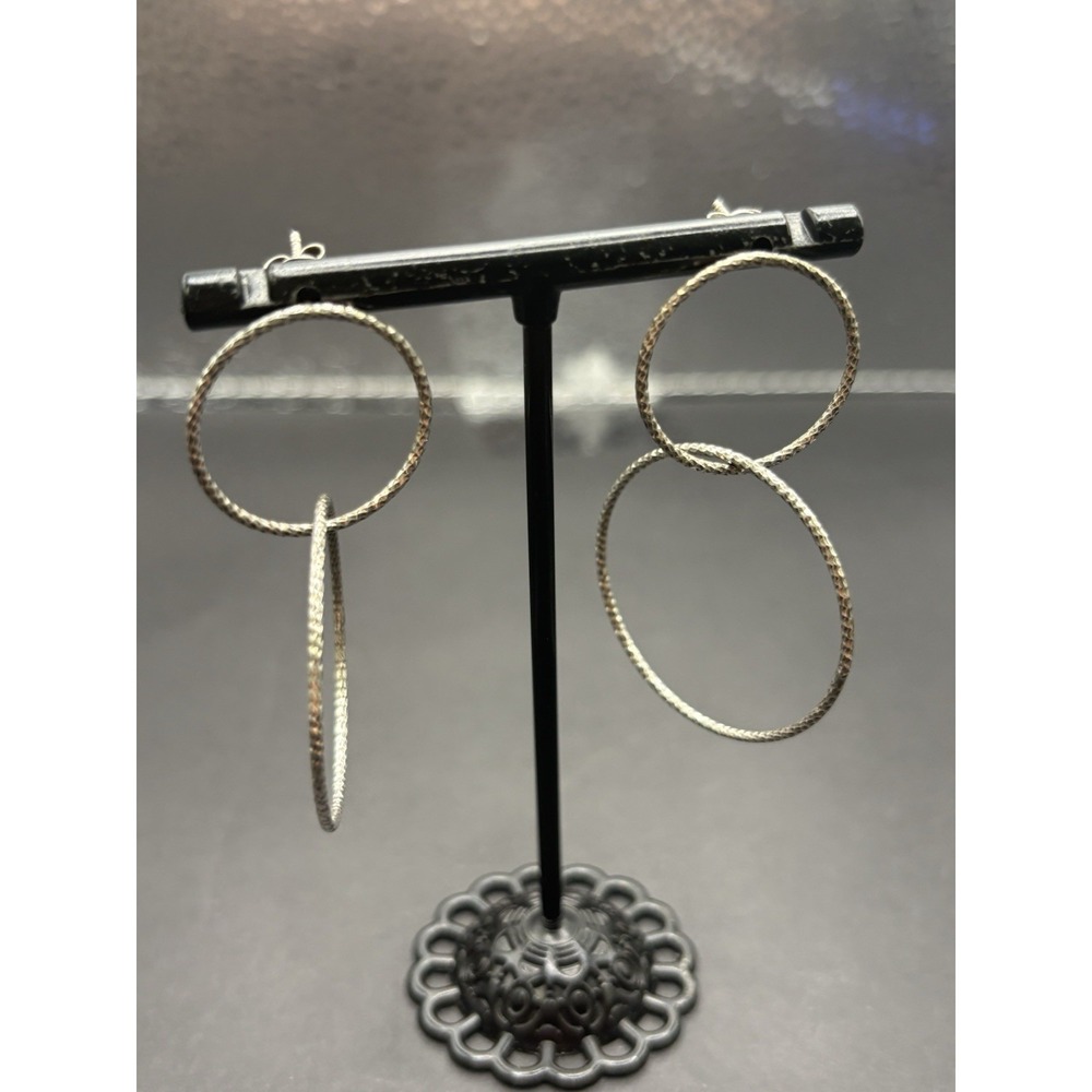 EUC Sterling Silver Textured Circles Dangle Earrings 925 G17